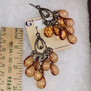 Amber Colored Dangling Earrings In Antique Gold